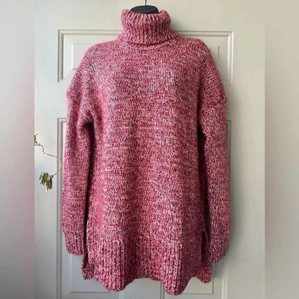 J. Crew Italian Marled Red Wool Blend Turtleneck Oversized Sweater Size S